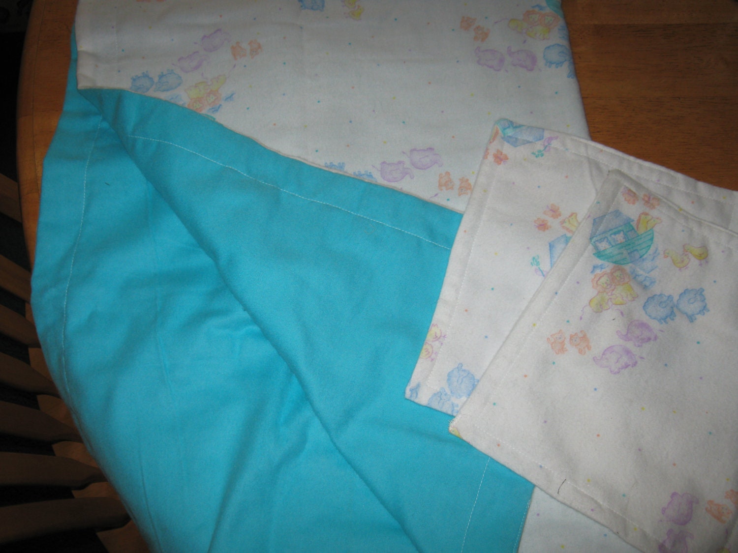Double Flannel Receiving Baby Blanket - with two wipe/wash cloths