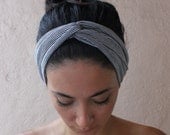 Turban Twist HeadBand- Black and White stripes