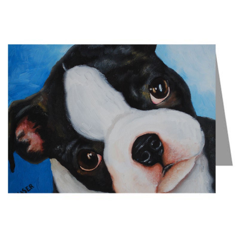 Boston Terrier Card Giclee Print of Painting Dog Puppy Blank inside greeting card w/ envelope