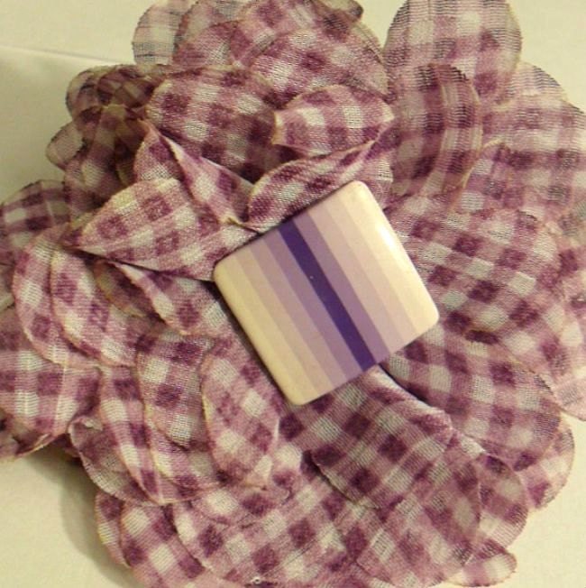 Gingham Flower Puff Ring with Striped Center