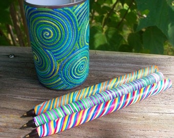 Decorative Pen Holder and Pen Set, polymer clay, upcycled pen holder, Bic pens