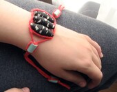 Brown Coral Aqua Handmade Fabric Bead Cuff, Fiber Bracelet, Paper Bead Jewelry