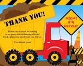 Custom Personalized Dump Truck Construction With or Without Photo Birthday Party Thank You (Matches Invitation)- Digital Print