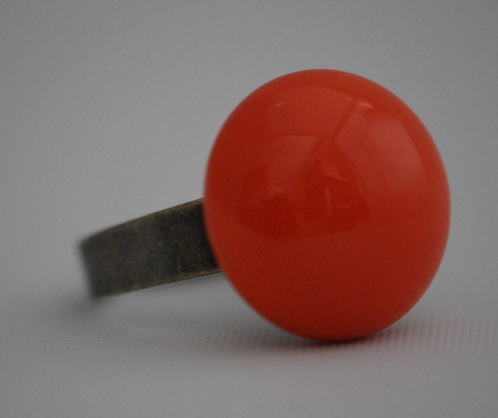 Little Pumpkin Glass Vintage Orange Marble Recycled Into a Ring Adjustable Antique Finish