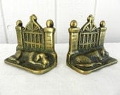 Vintage Brass Sleeping Dog by Fireplace or Gate Bookends Set of 2