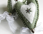 Handmade Wool Felt Heart Love Filled 3D Ornament Sage Green Great for Newlyweds Anniversaries Weddings