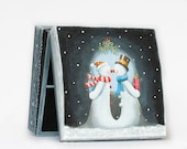 SALE 20% OFF - Snowman Christmas Tea Box,  Snow Winter decor, Titanium Black White, Snowflakes, Hostess Christmas Gift ohtteam