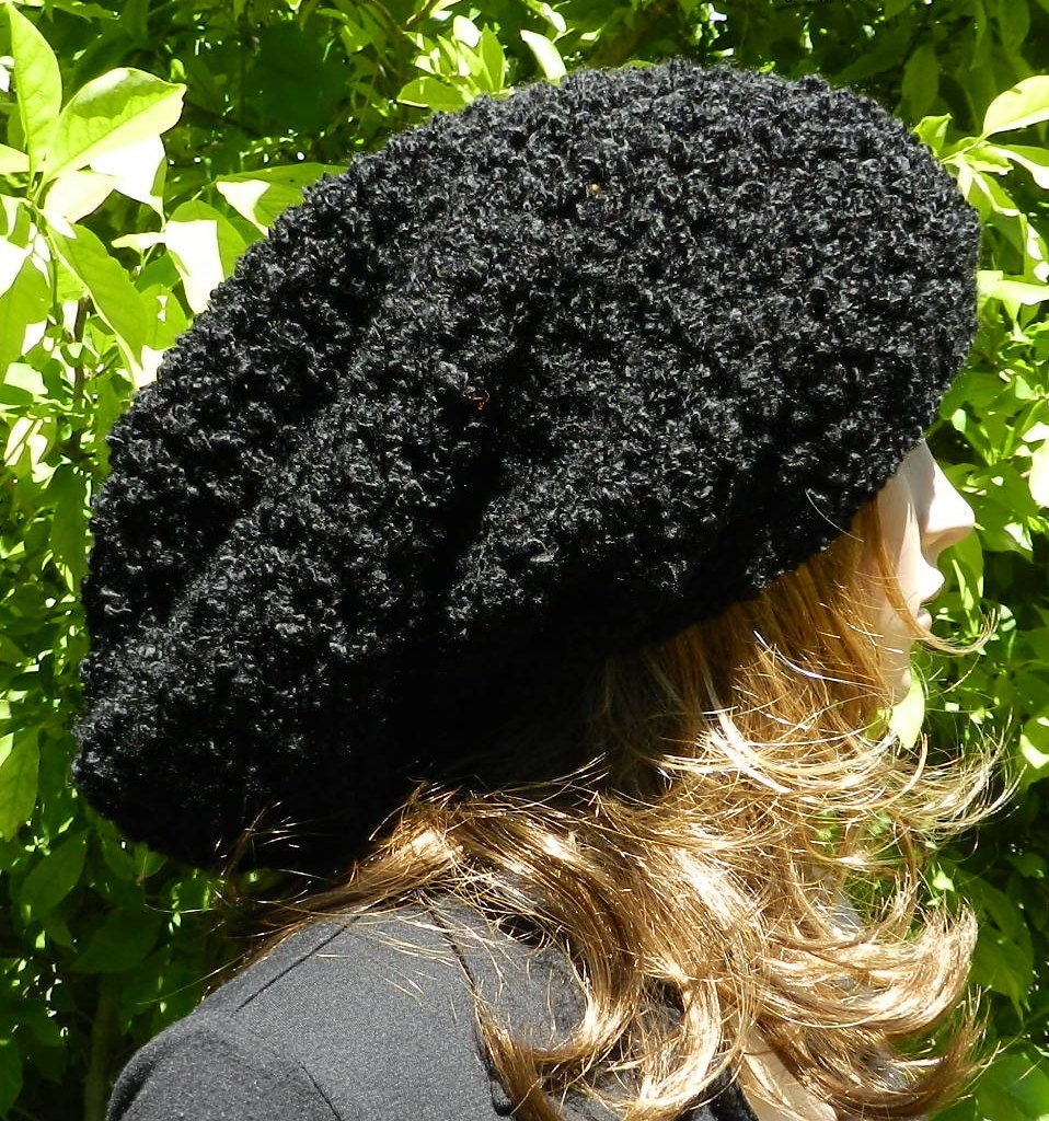 hand crocheted HIPPIE Hat Women/Teen Extra Large Beanie super chunky Slouch Hat, Rasta Cap, Chunky Baggy - Black