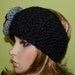 Hand Crochet Womens Headband Head Warmer Headwrap Headband in BLACK color with big flower  PERUVIAN WOOL