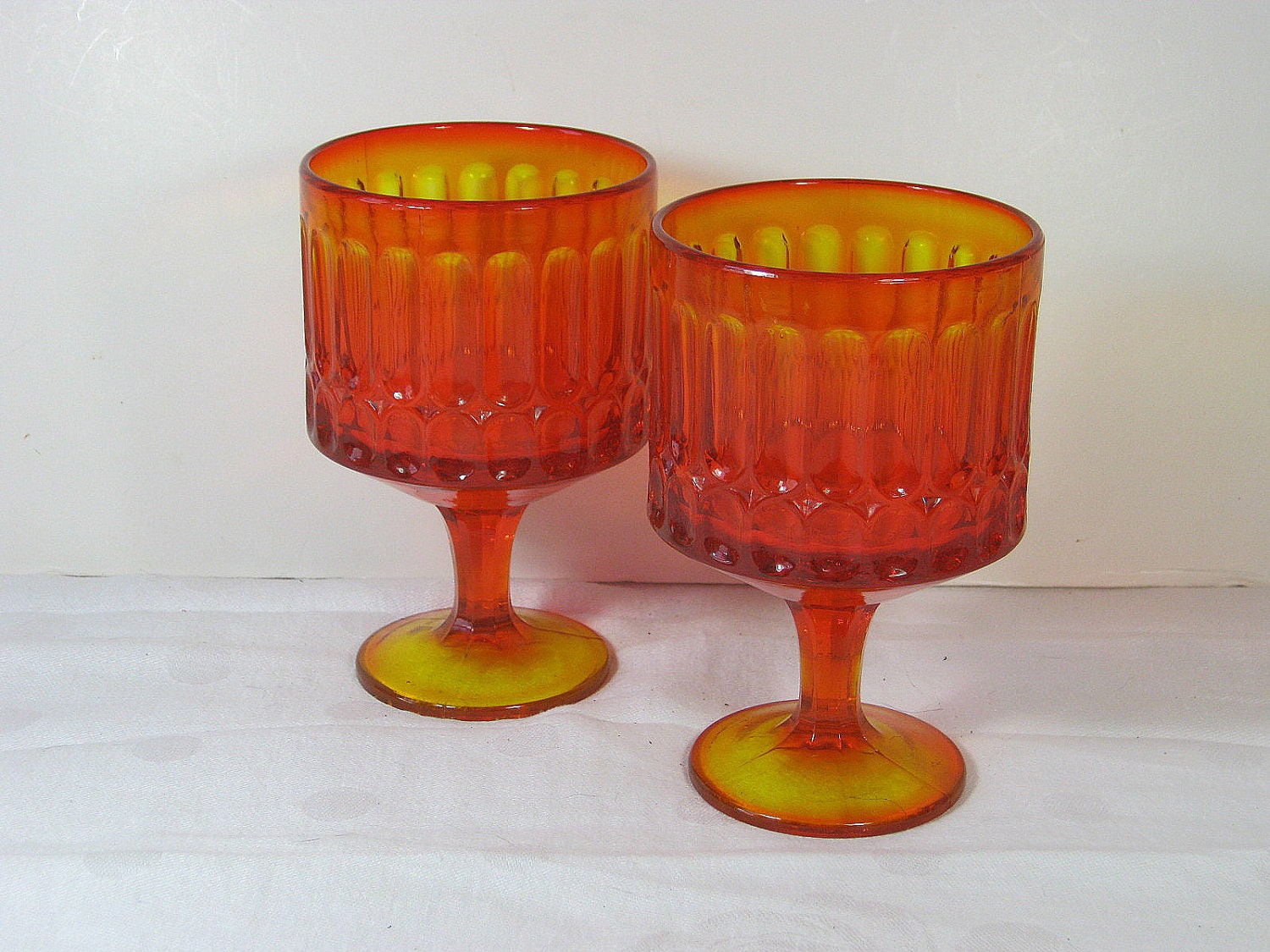 Vintage Amberina Goblets Glasses Glassware Set/2 Candleholder