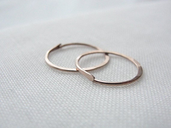 Tiny handmade rose gold hoops - little hammered rose gold hoops - small rose gold hoops