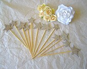 Star Cupcake Toppers -   Vintage Inspired -Set of 12 - Silver Glass Glitter