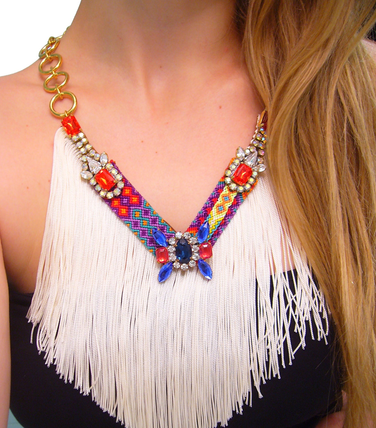 One of a Kind Vintage Rhinestone Friendship Necklace - BOHEMIAN MERMAID Collection - Boho Lover I (reserved)