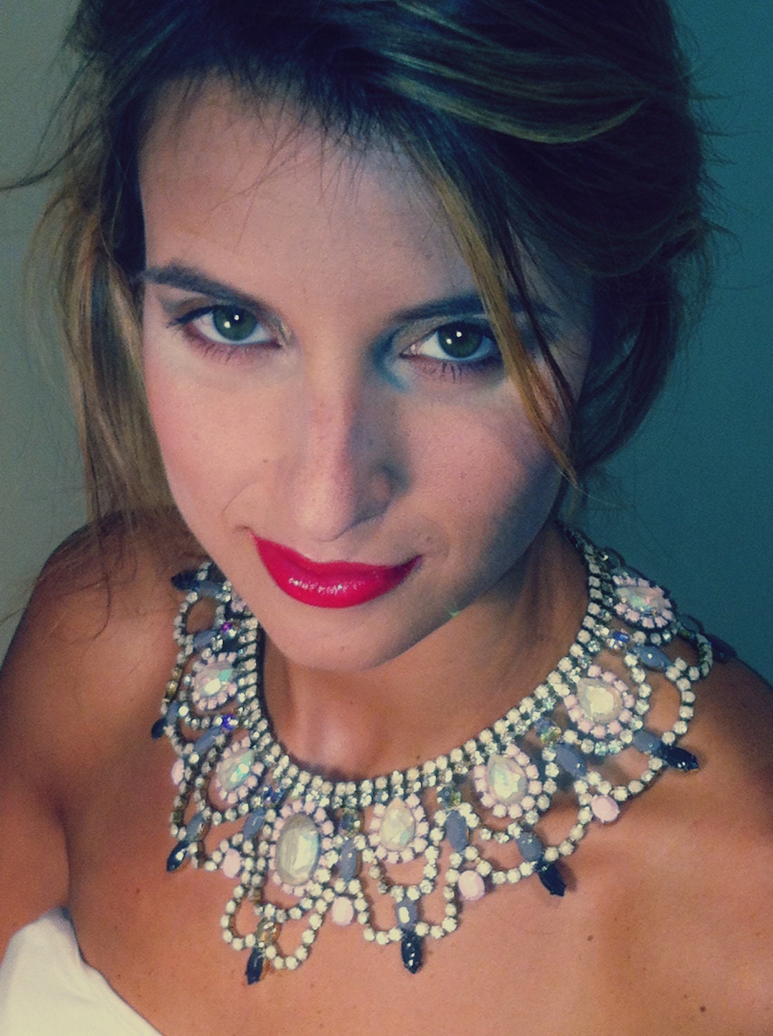 Custom One of a Kind Bridal Pastel/Nude Handpainted Vintage Rhinestone Necklace (Example) - Medium Size