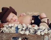 Little Cowboy Photography set - Handmade Crochet Cowboy Hat, Blue Jeans and Boots - Newborn to 12 months