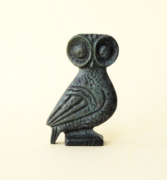 Owl Bronze Verdigris Greek Sculpture - Big Eyes
