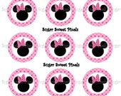 INSTANT DOWNLOAD Pink Polka Dot Mouse Ears blank Images 1 inch Circle Bottlecap Images 4x6 sheet