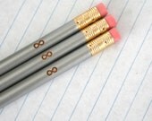 infinity pencil set 3 pencils in silver.  back to school supplies. infinity symbol.