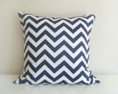 CLEARANCE Navy Chevron Throw Pillow Cover 16 X 16 Inch Zig Zag Couch Pillow Slipcover