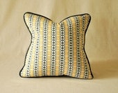 Vintage Pillow Cover Mustard Yellow and Black Stripes with Buttons 16"x16"