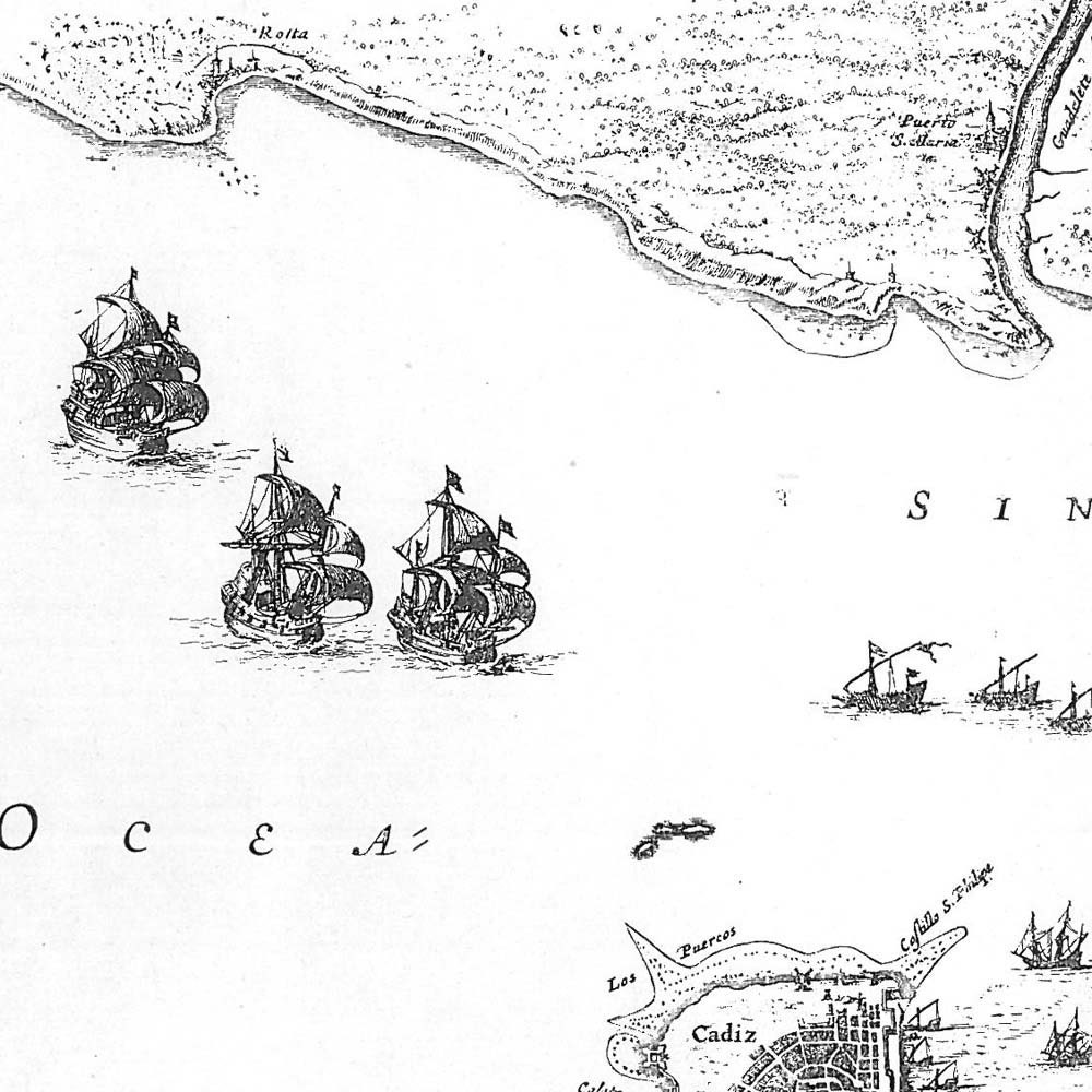 Map Bay of Cádiz Vintage Reproduction 1672   Insula Gaditana Vulgo Isla de Cádiz