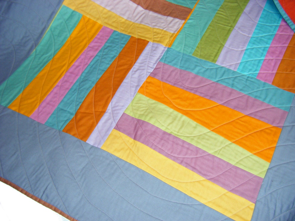 Baby Quilt - Toddler Blanket, Patchwork Throw - solids - modern geometric - retro 60s