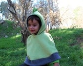 TODDLER HOODIE PONCHO -Little Dragon  - Green  fleece -sizes 1t, 2t, 3t, 4t