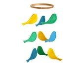 Bird Mobile - Yellow Blue Green - Baby Crib Mobile - Colorful Kids Decor