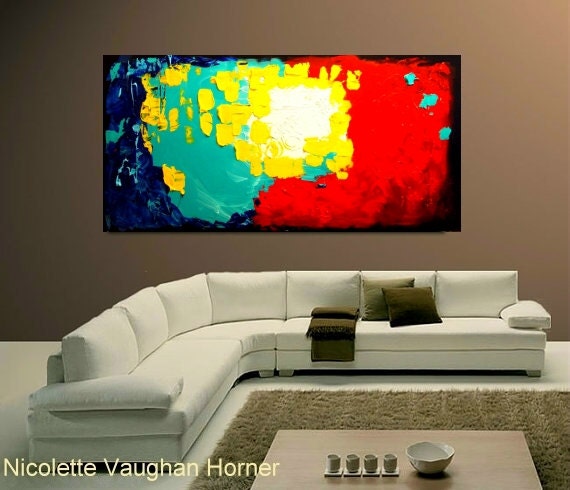 XLarge Abstract original onebof a kind painting,textured,Multicolors, Ready to hang painting by Nicolette Vaughan Horner48x24
