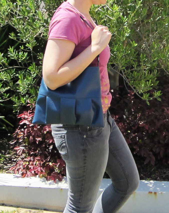 Navy Handbag Blue Small Faux Leather Tucked Shoulder Bag