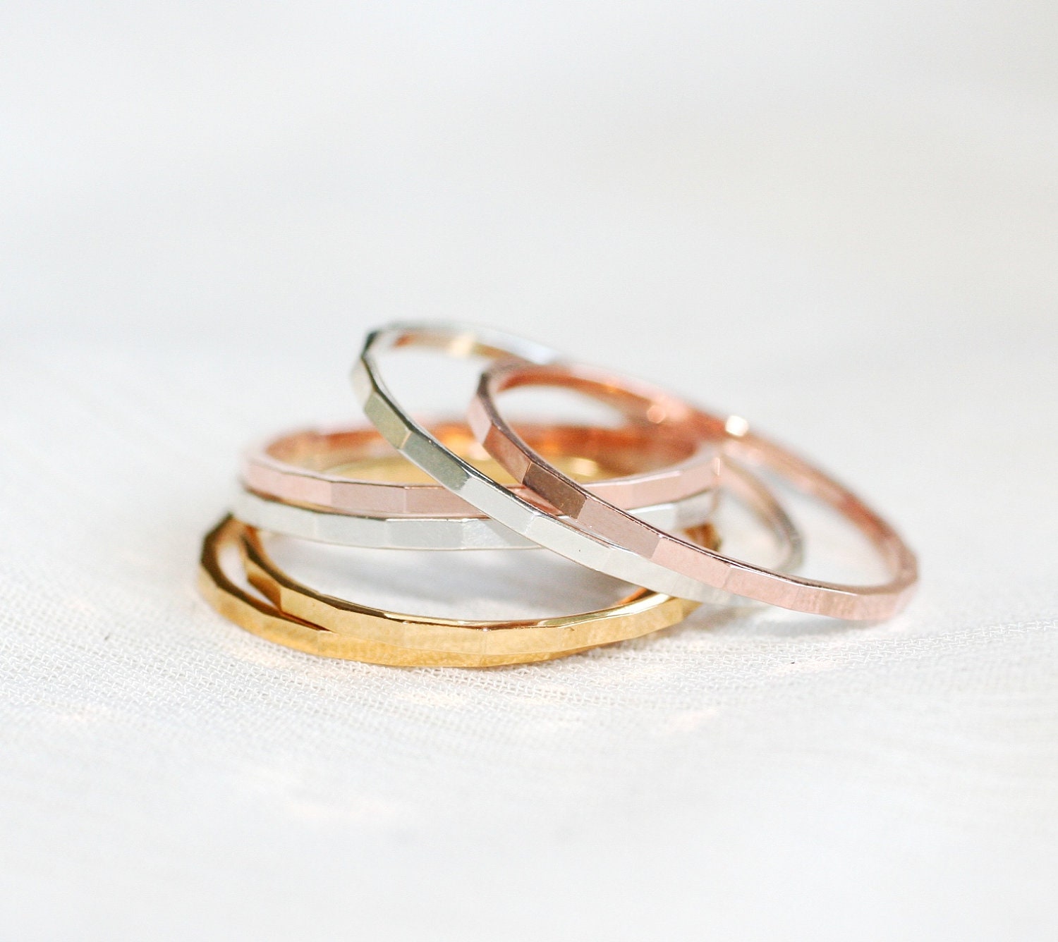 4 STACKABLE Rings - Block Texture (STERLING SILVER)