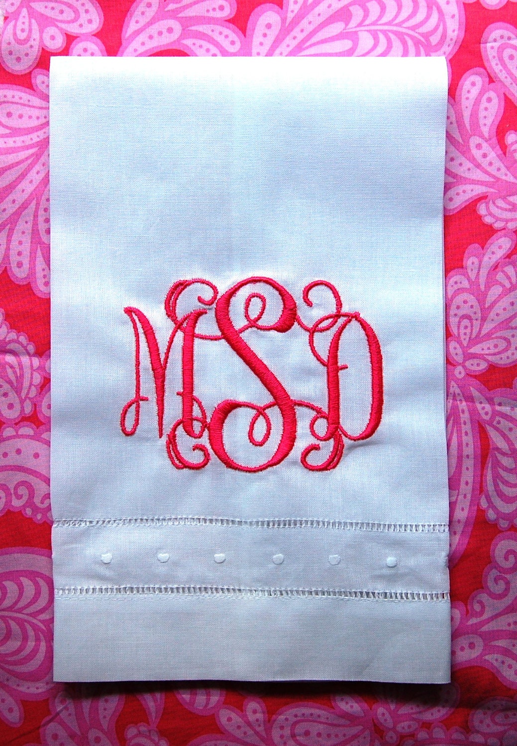 Monogrammed Swiss Dot Hemstitch Linen Hand Towel