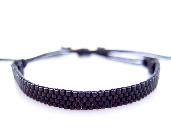 Black Bracelet, Black Beaded Cord Bracelet, Unisex Bracelet, Men Bracelet, Cotton Cord Bracelet, OOAK Bracelet, Handmade by JeannieRichard