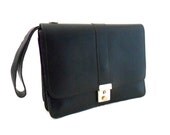 Vintage, Black Leather Clutch, Wrist Bag, Wristlet.