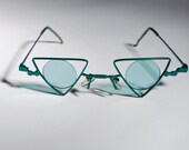 Vintage Deadstock Green Triangle Circle New Wave 80s Steam Punk Sunglasses A76