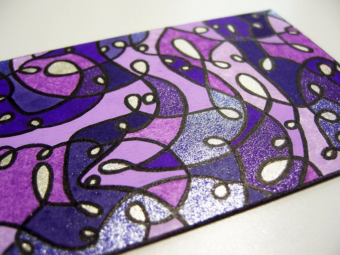 ACEO - Majesty - Abstract Glitter Purple Design - Original Art OOAK ATC Small Art
