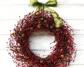 SCENTED STRAWBERRY-Red Door Wreath-Summer Wreath--Rustic Country Chic Decor- Mothers Day Gift- Custom Choose Scent & Ribbon Color