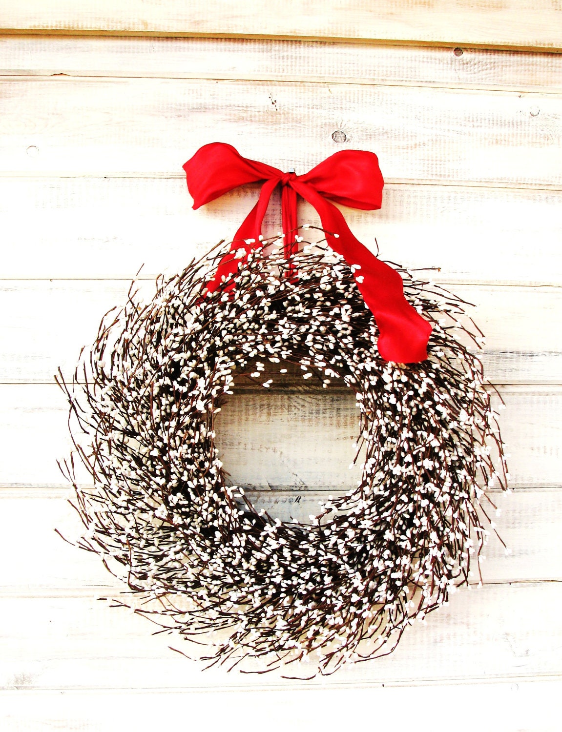 I LOVE YOU-Red & White Valentines Wreath-Winter Door Wreath-Rustic Home Decor-Scented Cinnamon Sticks-Custom Choose Scent and Ribbon