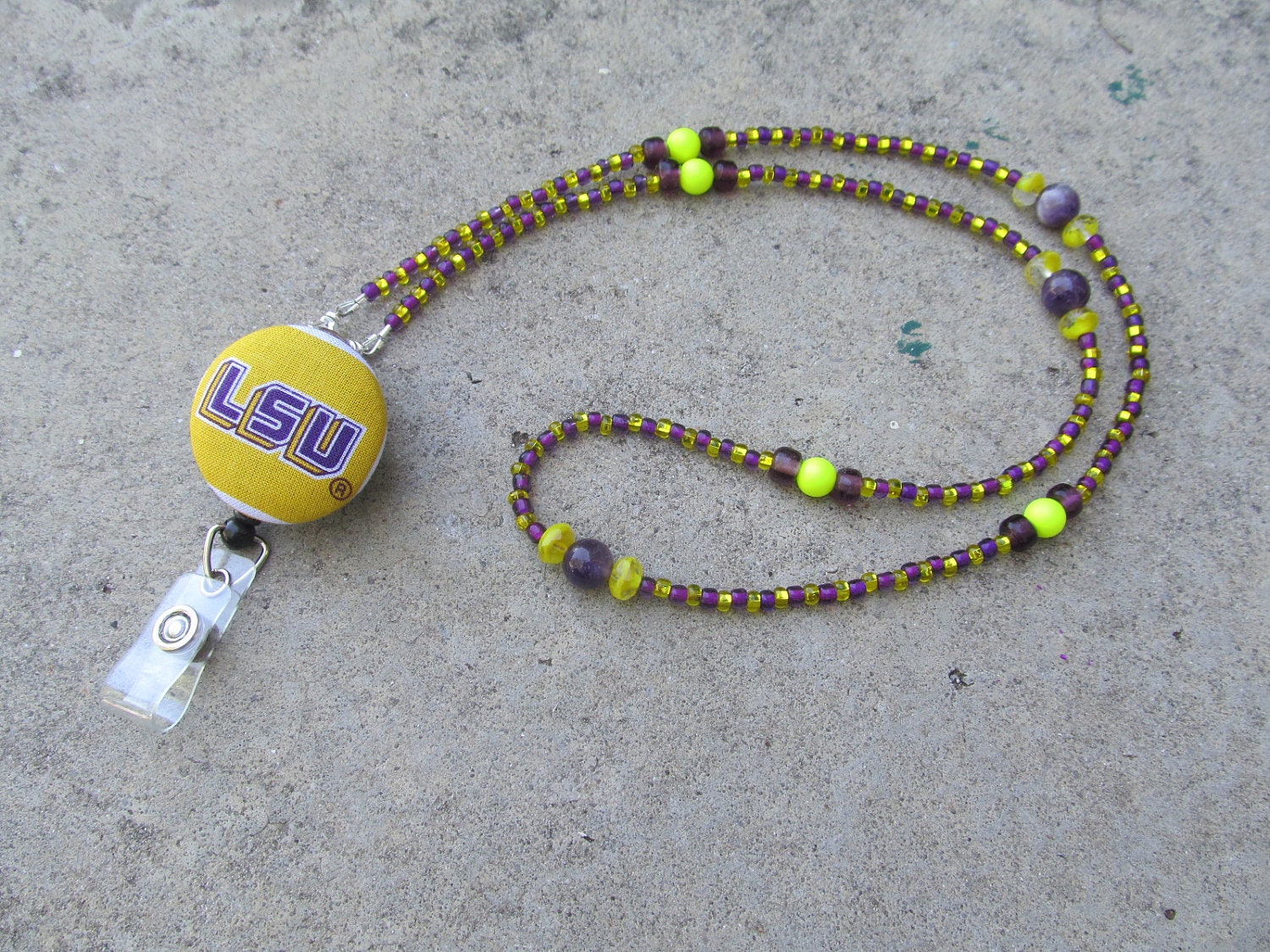 LSU Beaded ID Badge Lanyard Yellow & Purple - Free Shipping