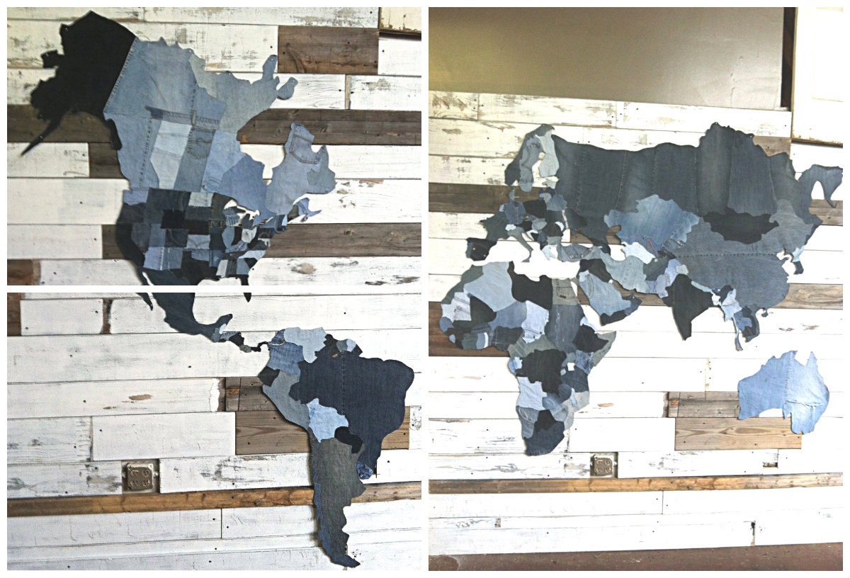 Upcycled Jean World Map