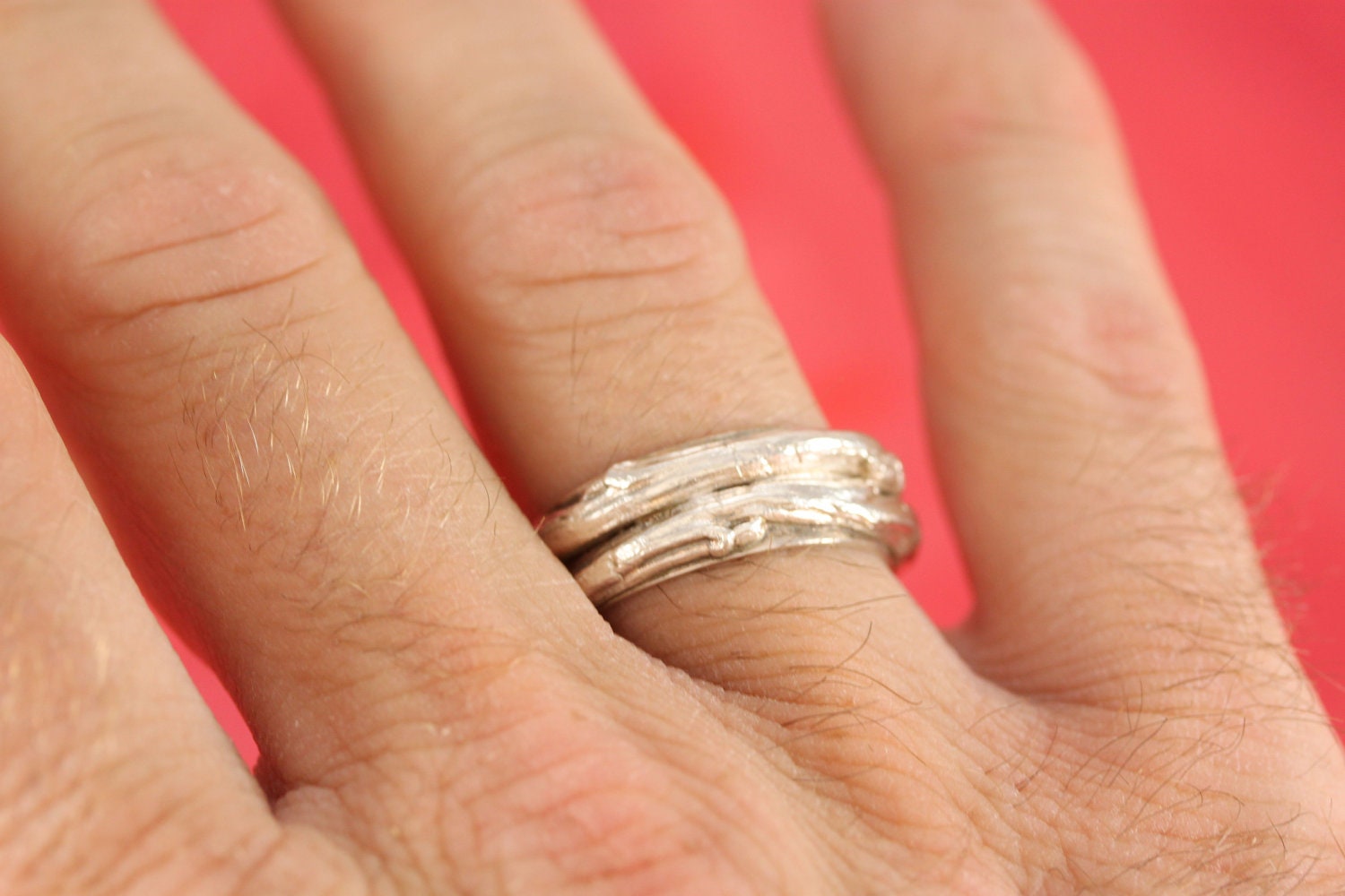 READY TO SHIP Cast Sterling Silver Apple Tree Double Branch Band Ring Wedding Size 9.5