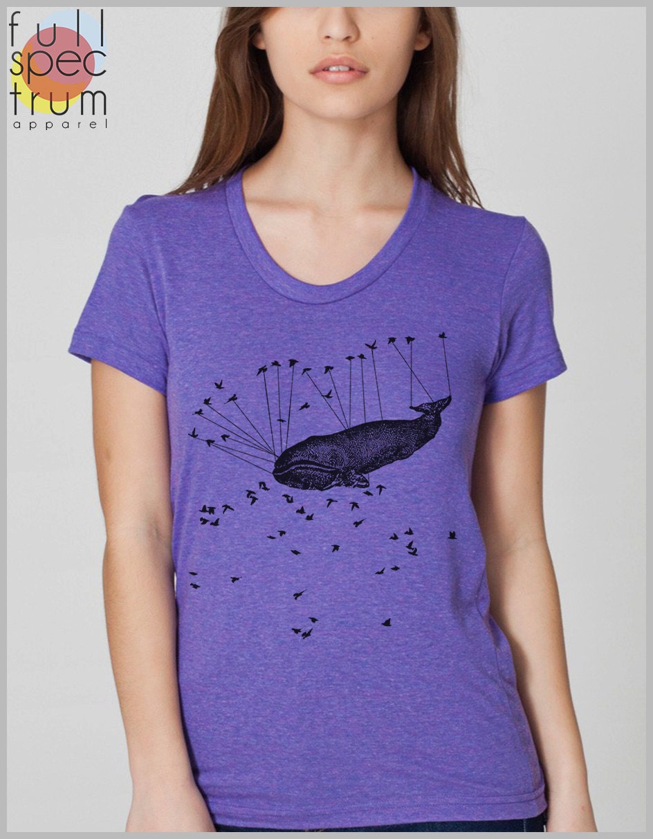 Women's T Shirt  Liberated by Aviation American Apparel Tshirt Whale Birds Steam Punk Shirt Womens Clothing  S, M, L, XL 8 COLORS