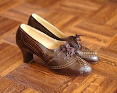 vintage NOS 1930s shoes / 30s brown leather oxfords / size 5