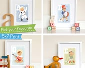 Childrens Art Prints for Boys. Individual Alphabet prints. 5x7 Wall art for Boys. Pick your favourite.
