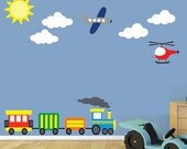 Airplane Train Wall Decal - REUSABLE Childrens Decals - B602WA