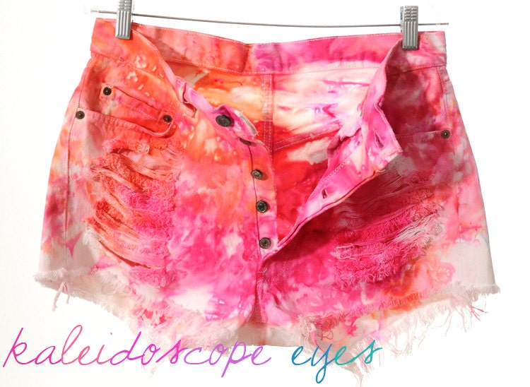 Vintage Levis 501 High Waist Colorful  MARBLED Dyed Denim Cut Off Shorts XL