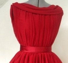 A beautifully elegant Red Chiffon 50s Inspired Cocktail Dress Custom
