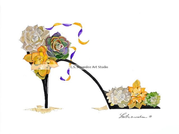 Original Succulent Shoe SHIPS FREE - Painted Desert Sands 2012 - Flower Shoe Art