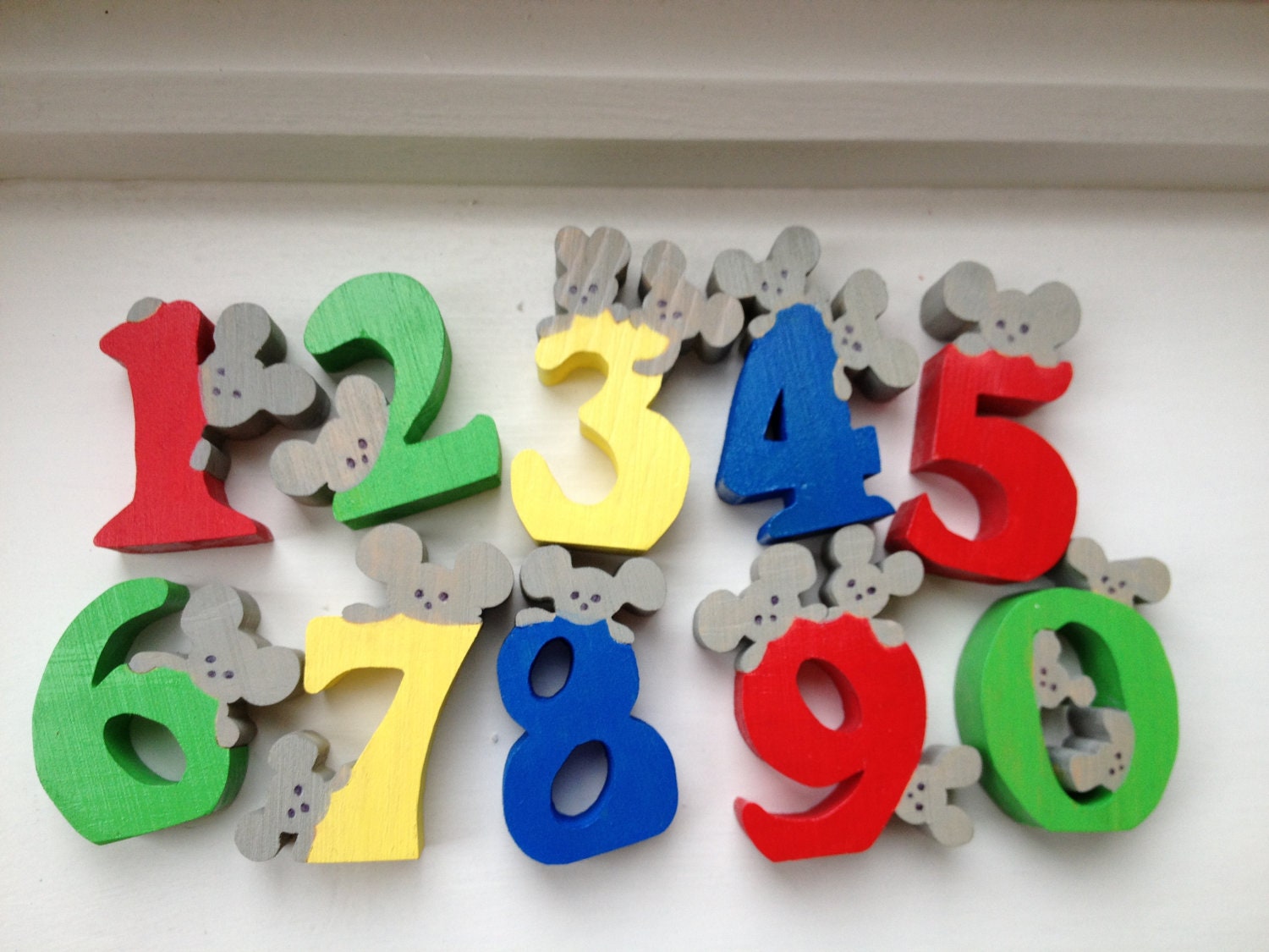 Wooden Mouse Numbers in Primary Colors