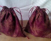 2 Fabric Gift Bags Gold Pinecones Upcycled Reusable